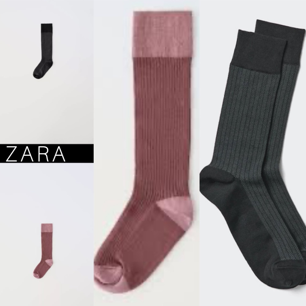 ZARA knee block color two pack gray & pink kids Socks